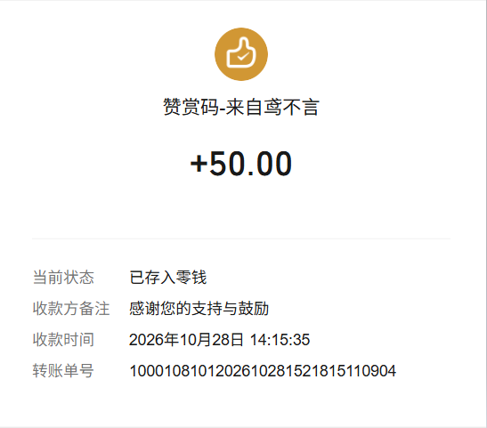 鸢不言 50.00 元的赞赏记录